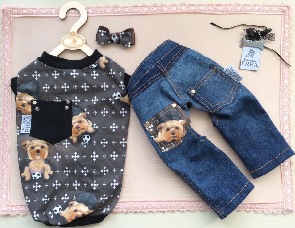 Блузка, дънково панталонче и панделка “My Yorkie Fashion Icon collection by FREA”